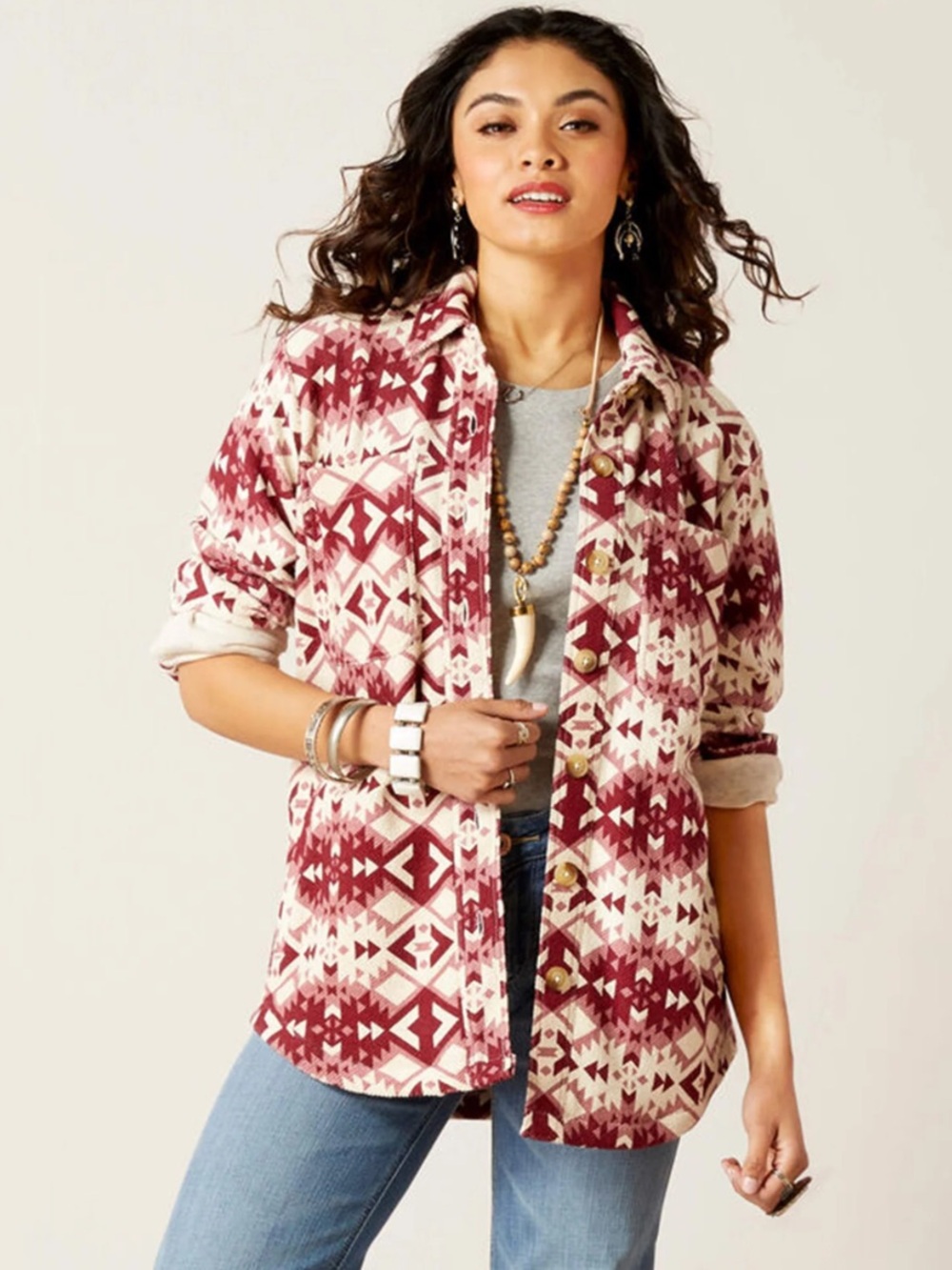 Ariat Women's Burgundy & Cream Southwest Shacket